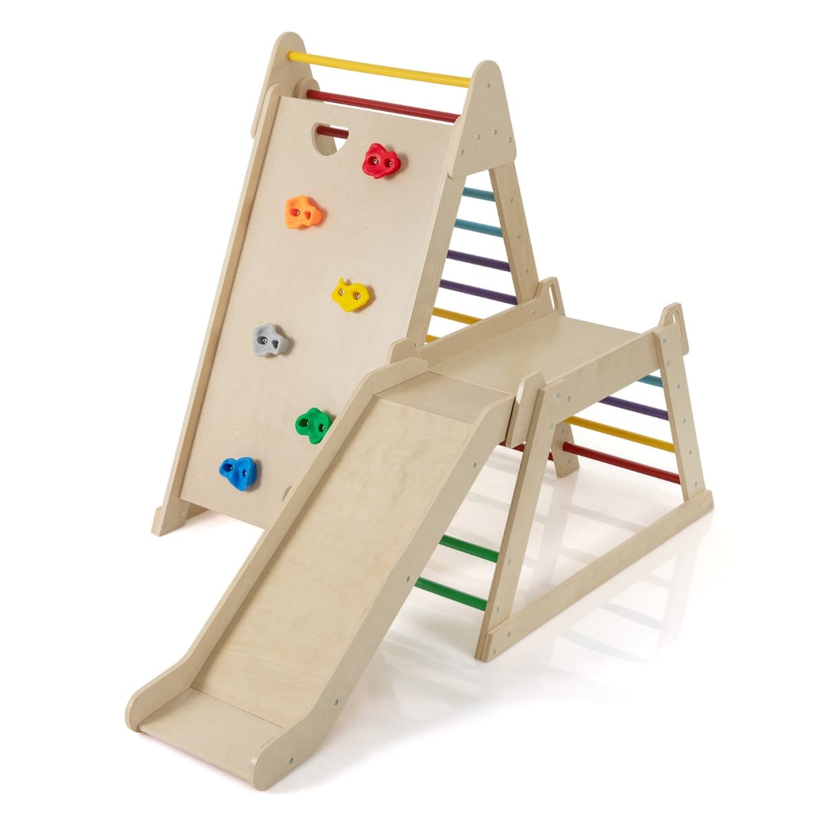 CostwayStructure d'Escalade 3 en 1 Aire de Jeux Intérieure pour Tout-Petits avec Toboggan Prolongé Escalade de Rochers pour de 3+ Ans Coloré