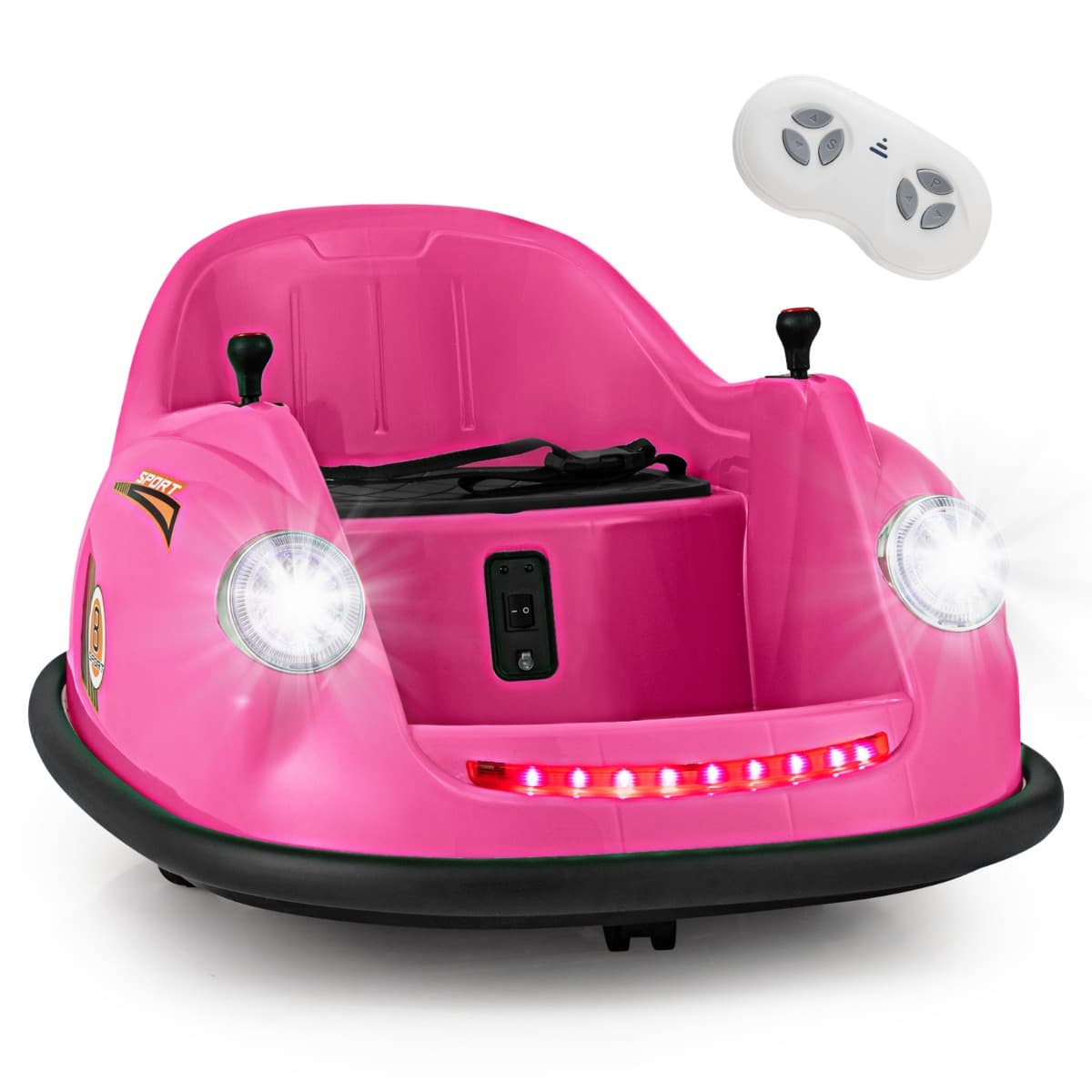 CostwayAuto-tamponneuse Electrique 12V pour Enfants Alimentée par Batterie Télécommande Lumières LED Musique pour les 2-5 Ans Rose