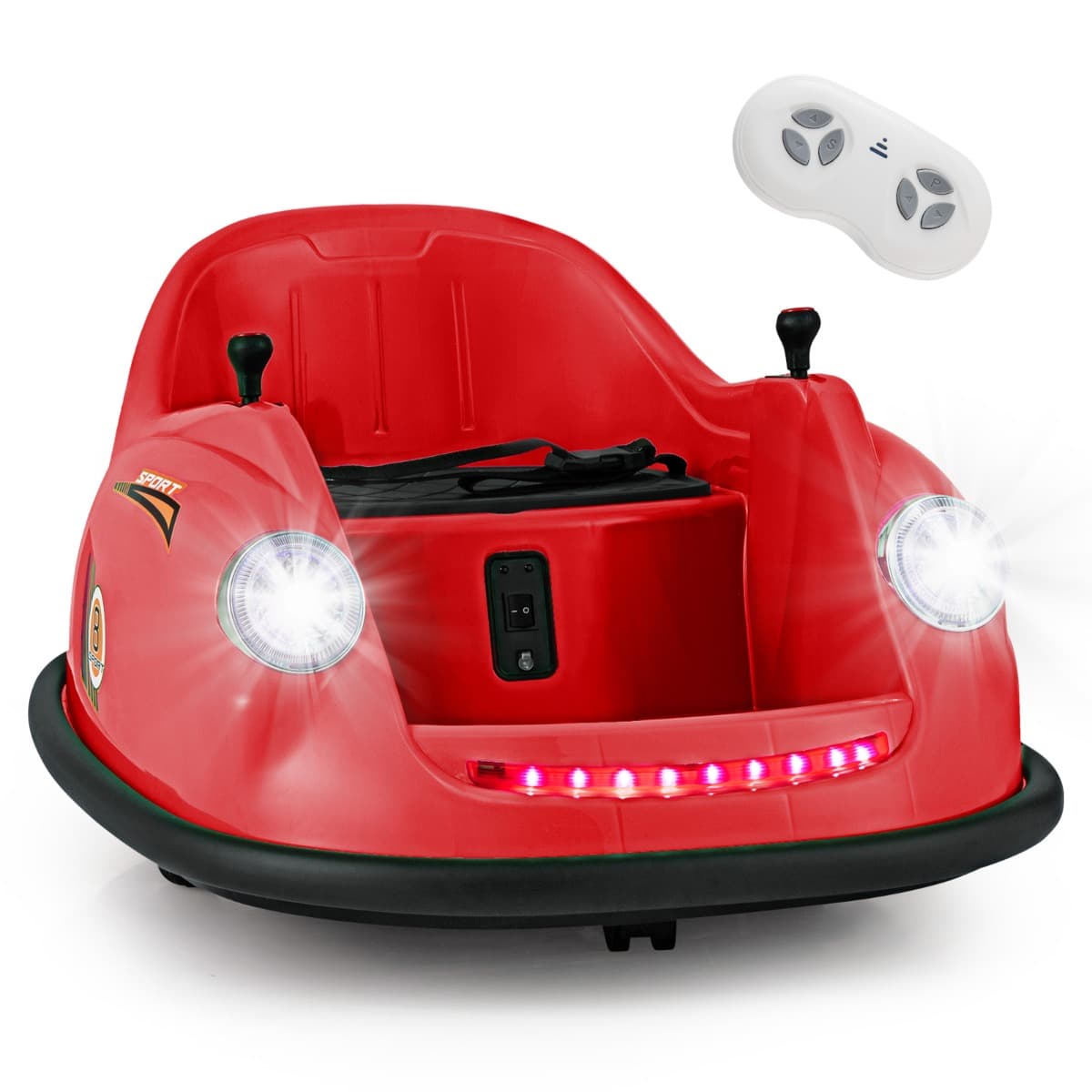 CostwayAuto-tamponneuse Electrique 12V pour Enfants Alimentée par Batterie Télécommande Lumières LED Musique pour les 2-5 Ans Rouge