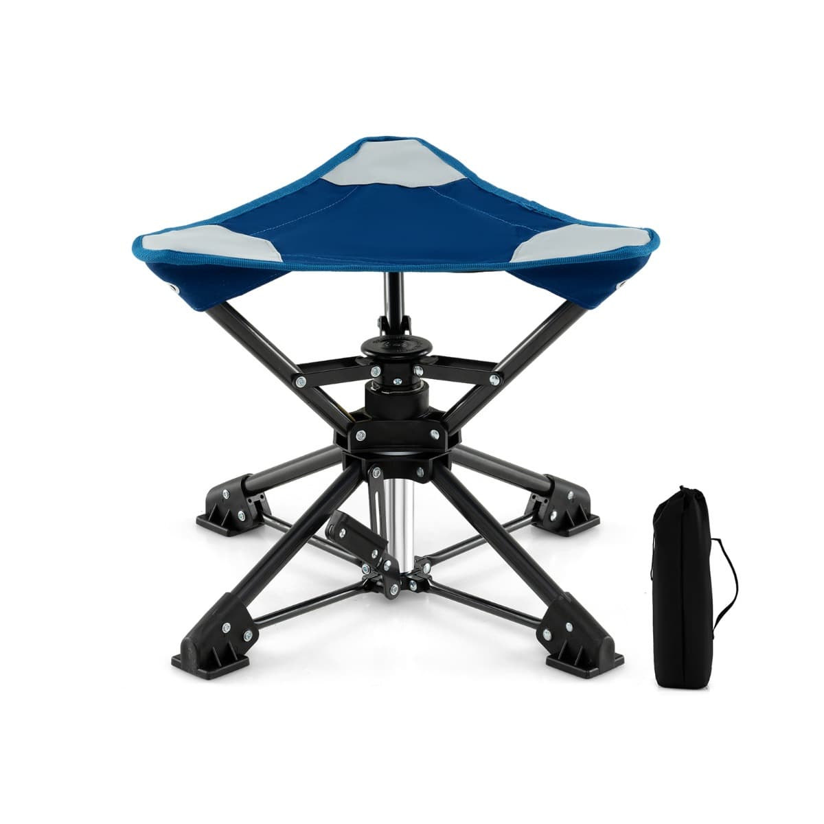 CostwayTabouret de Camping Pliable Chaise de Chasse Pivotante à 360° avec Pieds Anti-enfoncement Sac de Transport Petit Tabouret Tripode Bleu