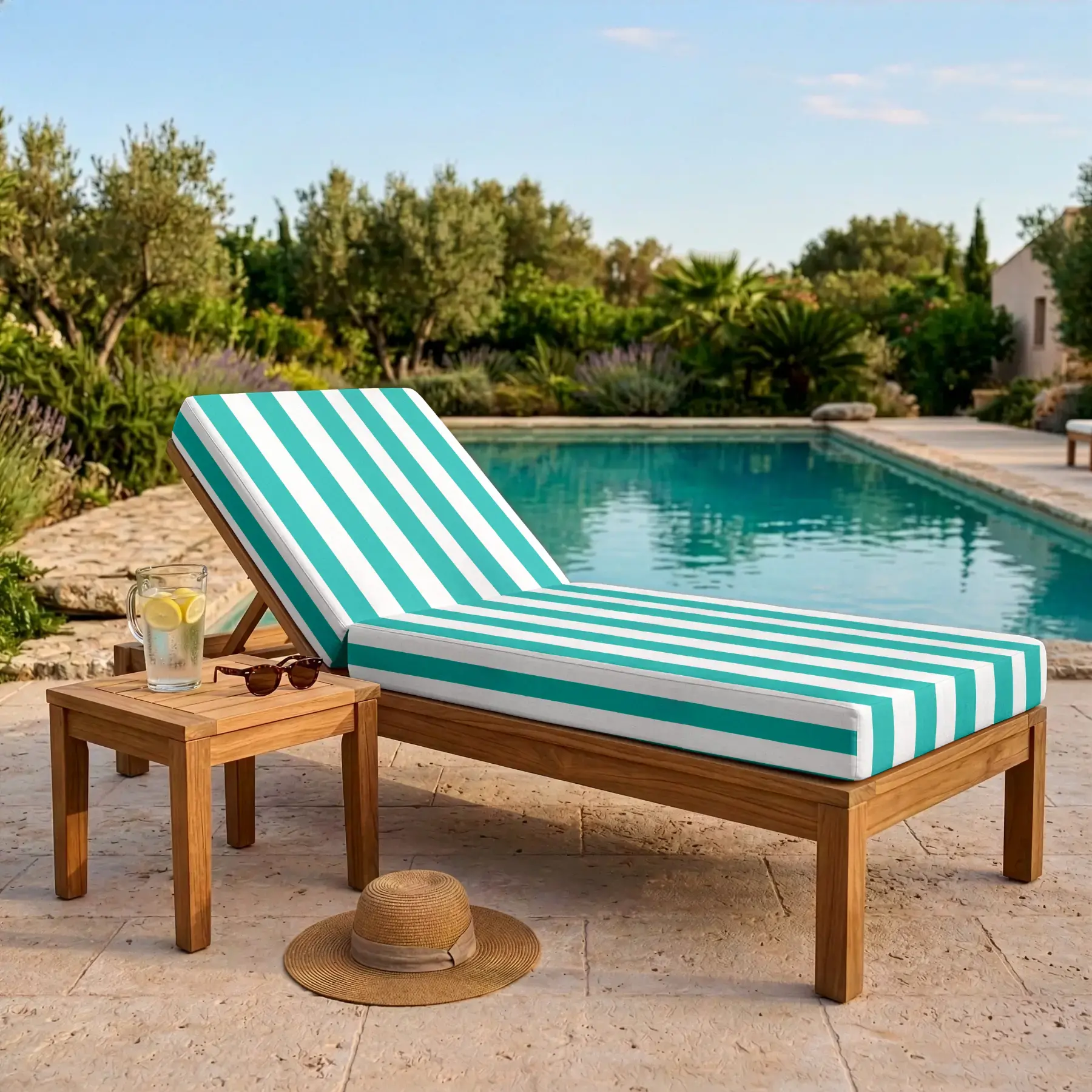 Coussin bain de soleil Turquoise sur mesure - Matelas transat anti-UV et déperlant - Conçu pour spas, hôtels et campings